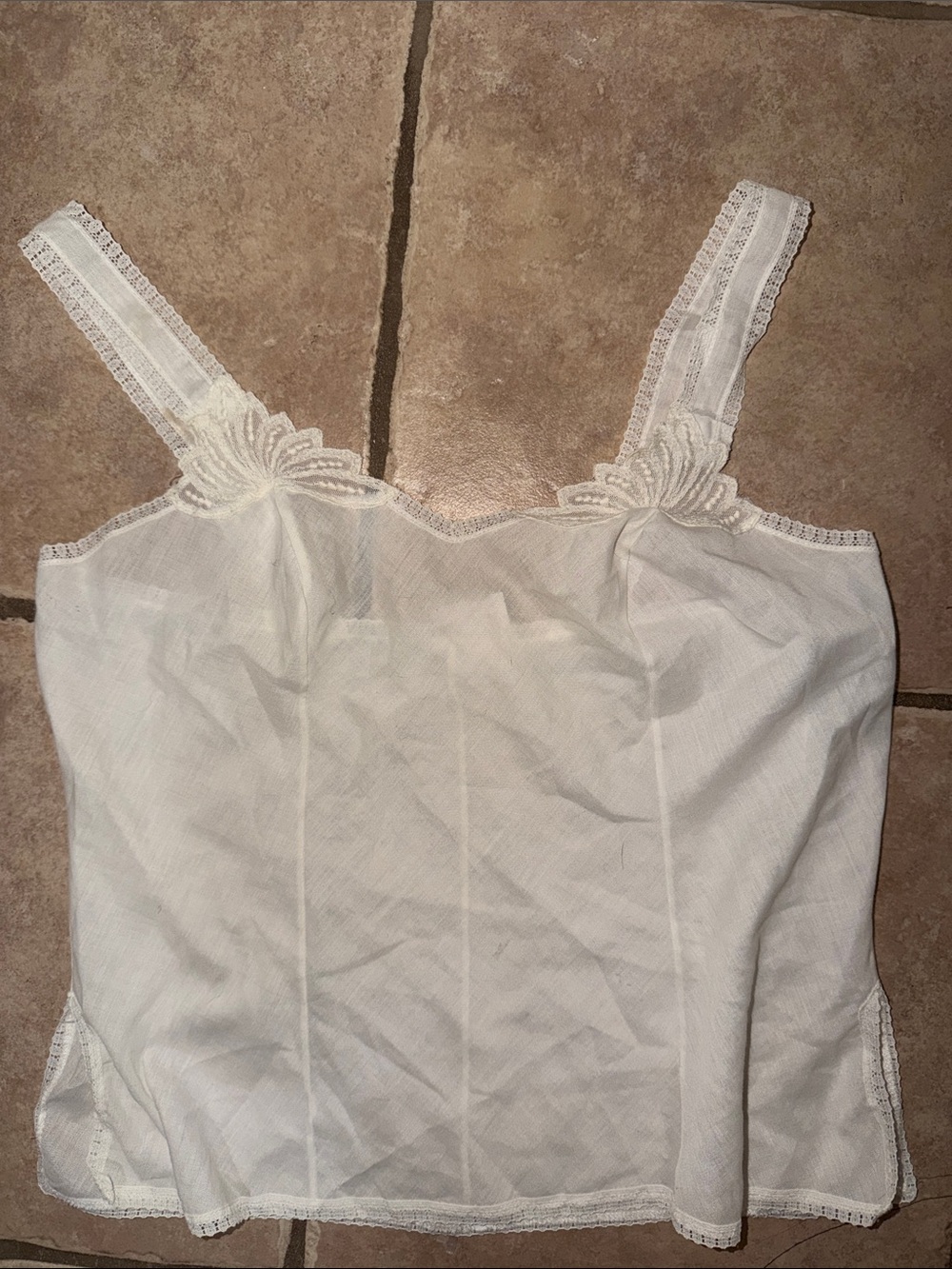 Neiman Marcus Ivory Sheer Lace-Trim Camisole
